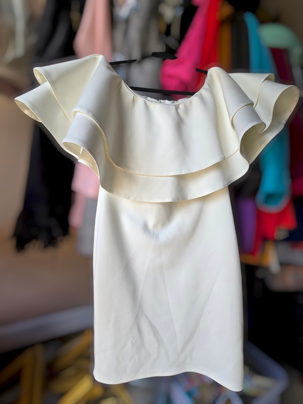 Off-Shoulder Ruffle Women DRESS - Cream - Picture 2 of 2